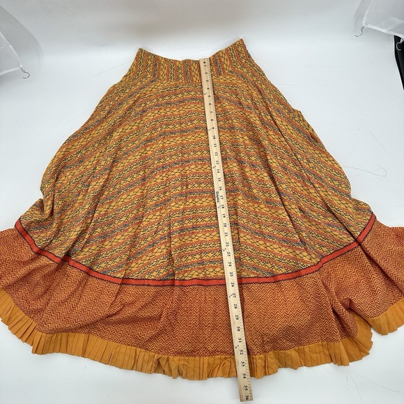 British India Traveller Cotton Flared Maxi Skirt Sz 3 Yellow Boho Ethnic Folk - Picture 5 of 11